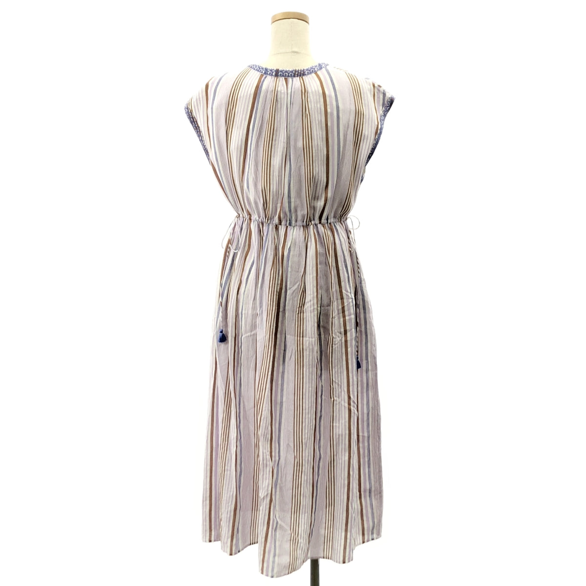 【新品】  ne Quittez pas / ヌキテパ | 2025SS | Cotton Voile Stripe Sleeveless Embroidery Dress コットンボイル ストライプ ノースリーブ ワンピース | S | パープル / ホワイト / ブラウン | レディース