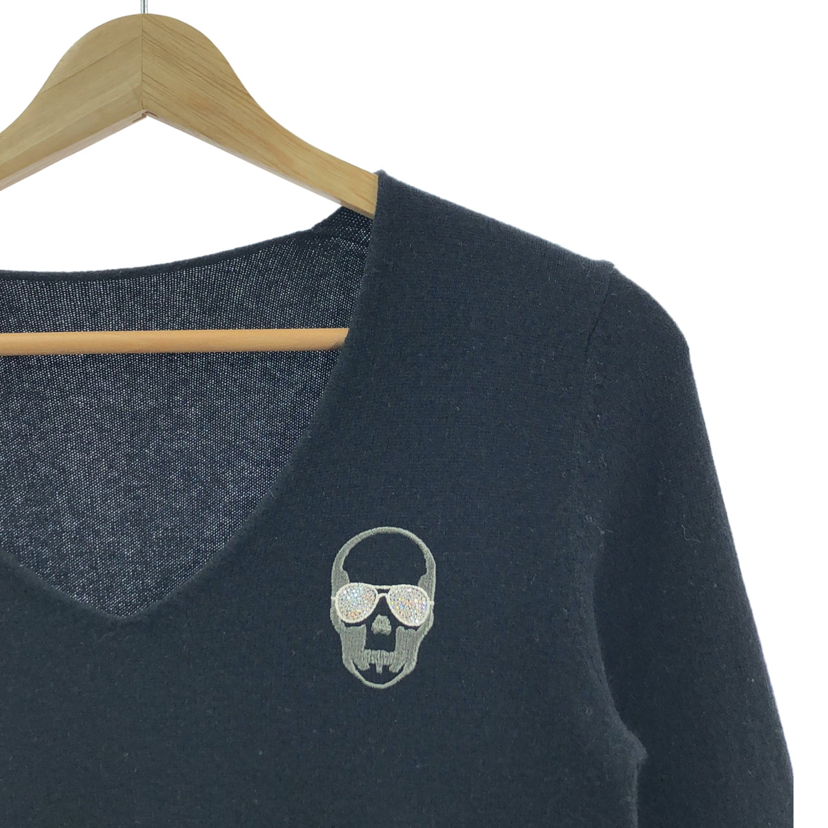 Lucien Pellat-Finet | 羊絨骷髏刺繡V領針織洋裝 | S碼 | 黑色 | 女款