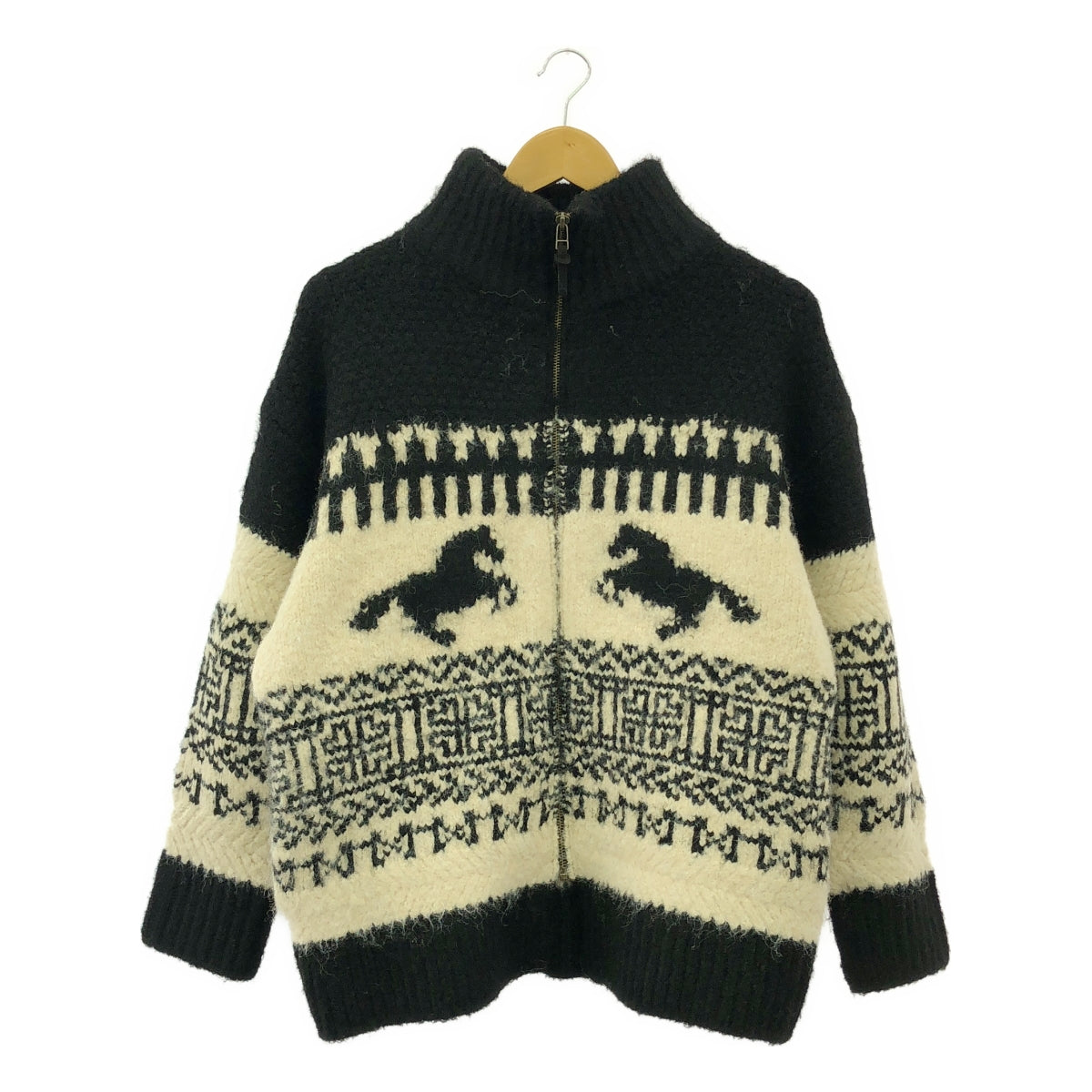[品相良好] JOHNBULL / 約翰牛 | 2024AW | AP STUDIO Shaggy Horse Cowichan 針織夾克 | F | 黑色/自然色 | 女款