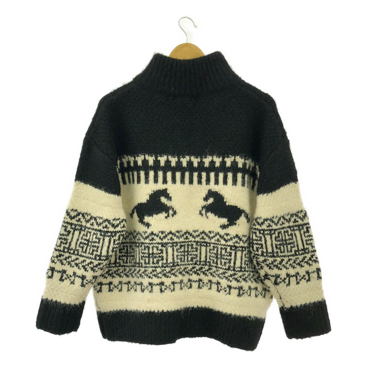 [品相良好] JOHNBULL / 約翰牛 | 2024AW | AP STUDIO Shaggy Horse Cowichan 針織夾克 | F | 黑色/自然色 | 女款