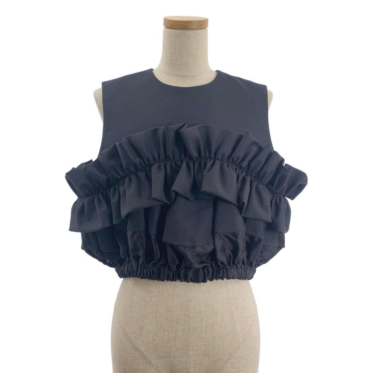 【美品】  noir kei ninomiya / ノワールケイニノミヤ | 2025SS | Cropped Ruffle Top フリル ノースリーブ トップス | S | ブラック | レディース