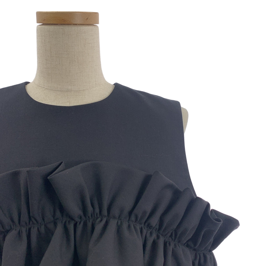 【美品】  noir kei ninomiya / ノワールケイニノミヤ | 2025SS | Cropped Ruffle Top フリル ノースリーブ トップス | S | ブラック | レディース
