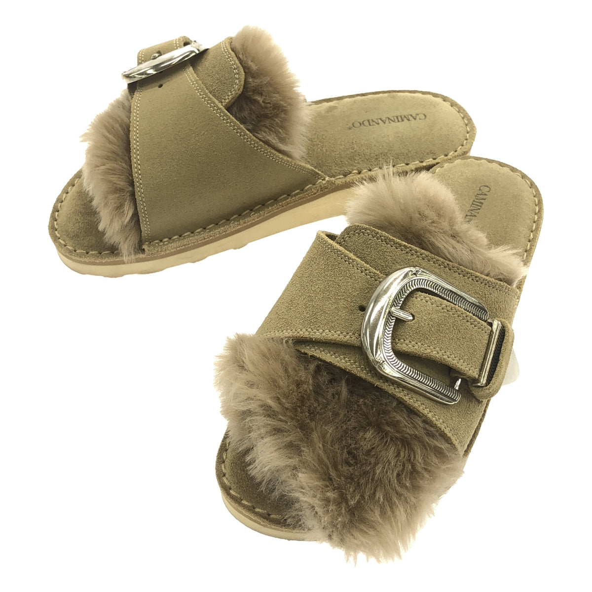 CAMINANDO / カミナンド | SINGLE STRAP ECO FUR SANDAL シングルストラップ ファー サンダル | 5 | ベージュ | レディース