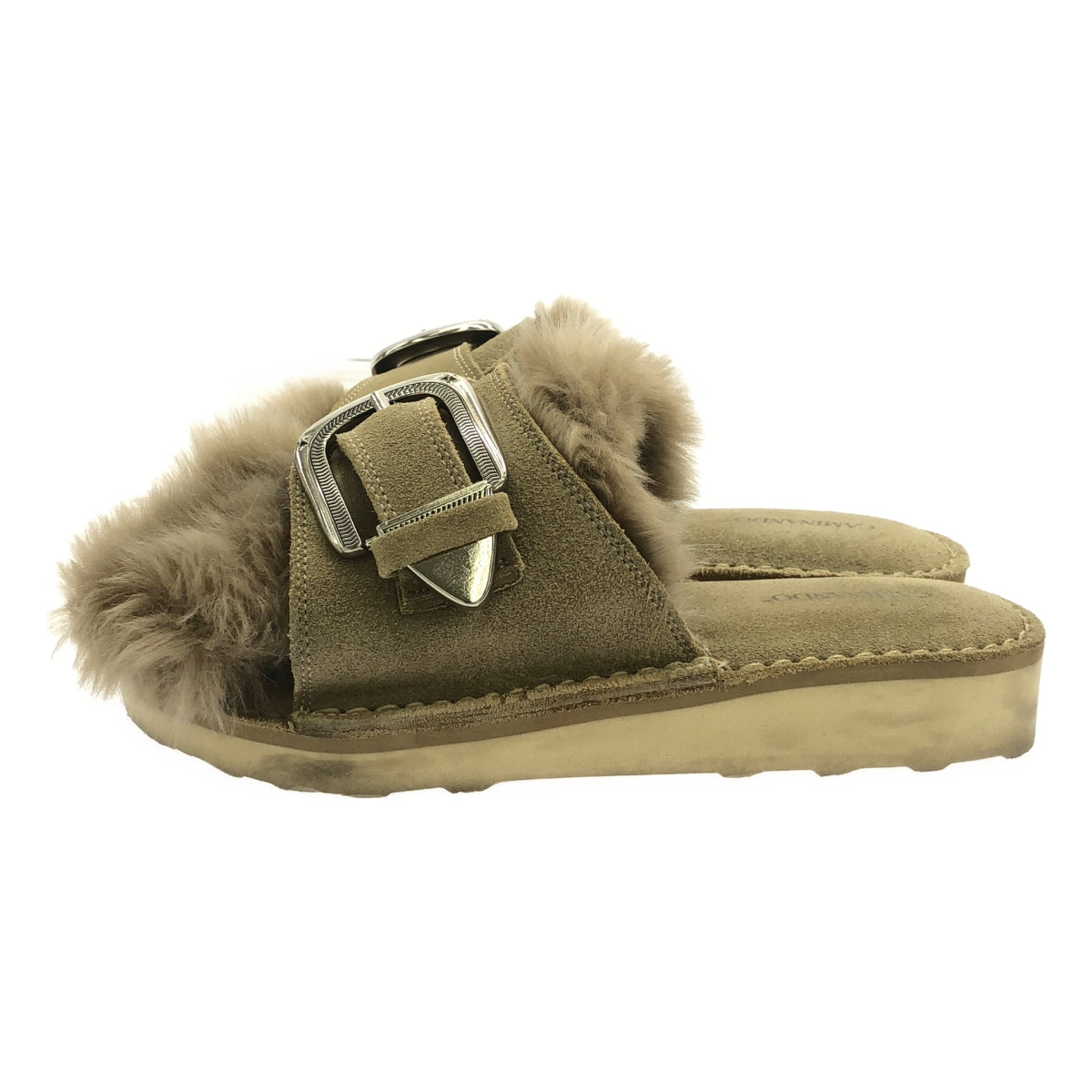 CAMINANDO / カミナンド | SINGLE STRAP ECO FUR SANDAL シングルストラップ ファー サンダル | 5 | ベージュ | レディース