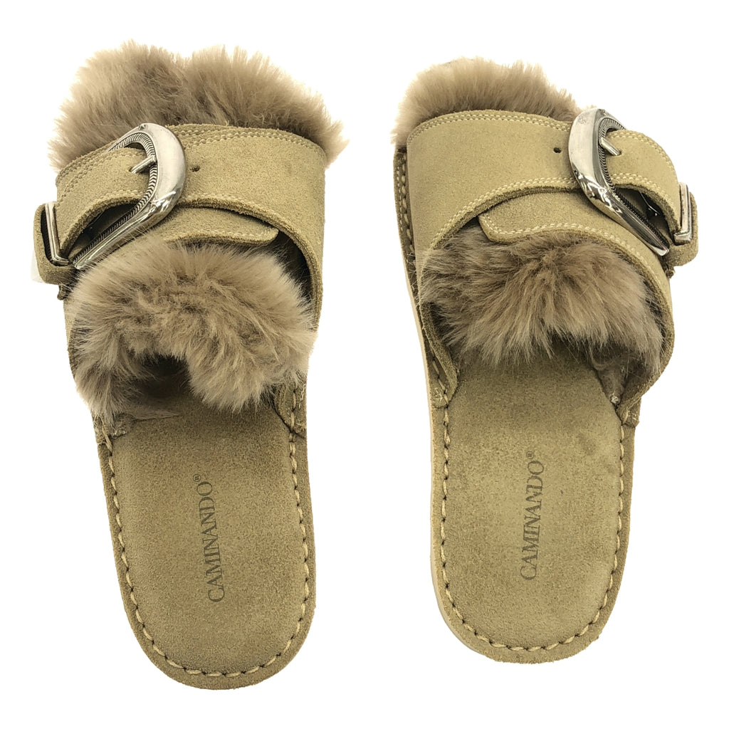 CAMINANDO / カミナンド | SINGLE STRAP ECO FUR SANDAL シングルストラップ ファー サンダル | 5 | ベージュ | レディース