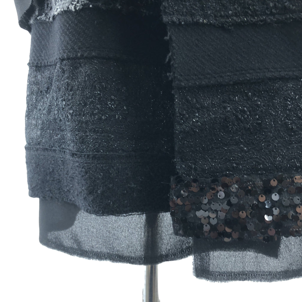 【미품】 JUNYA WATANABE COMME des GARCONS / 준야와타나베 | 2014AW | 폴리 에스테르 다른 소재 전환 가짜 가죽 비쥬 장식 패치 워크 롱 재킷 | M | 블랙 | 여성