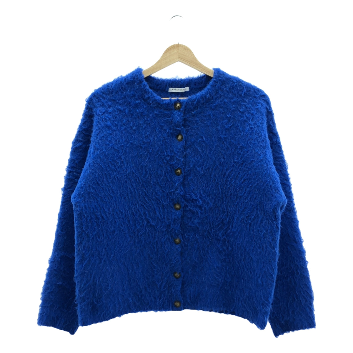 BEAUTY &amp; YOUTH / 뷰티 앤 유스 | 샤기 니트 크루 넥 가디건 | 블루 | 여성