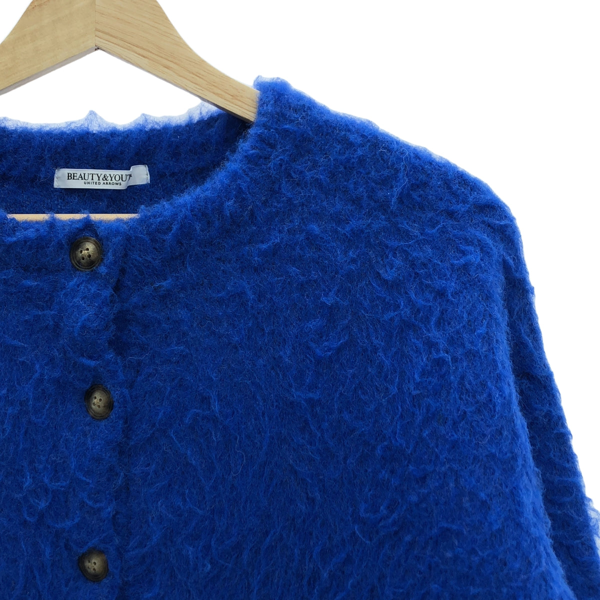 BEAUTY &amp; YOUTH / 뷰티 앤 유스 | 샤기 니트 크루 넥 가디건 | 블루 | 여성