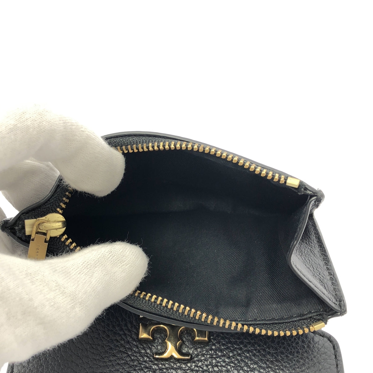 【미품】 TORY BURCH / 트리 자작나무 | 가죽 로고 컴팩트 지갑 지갑 | 블랙 | 여성