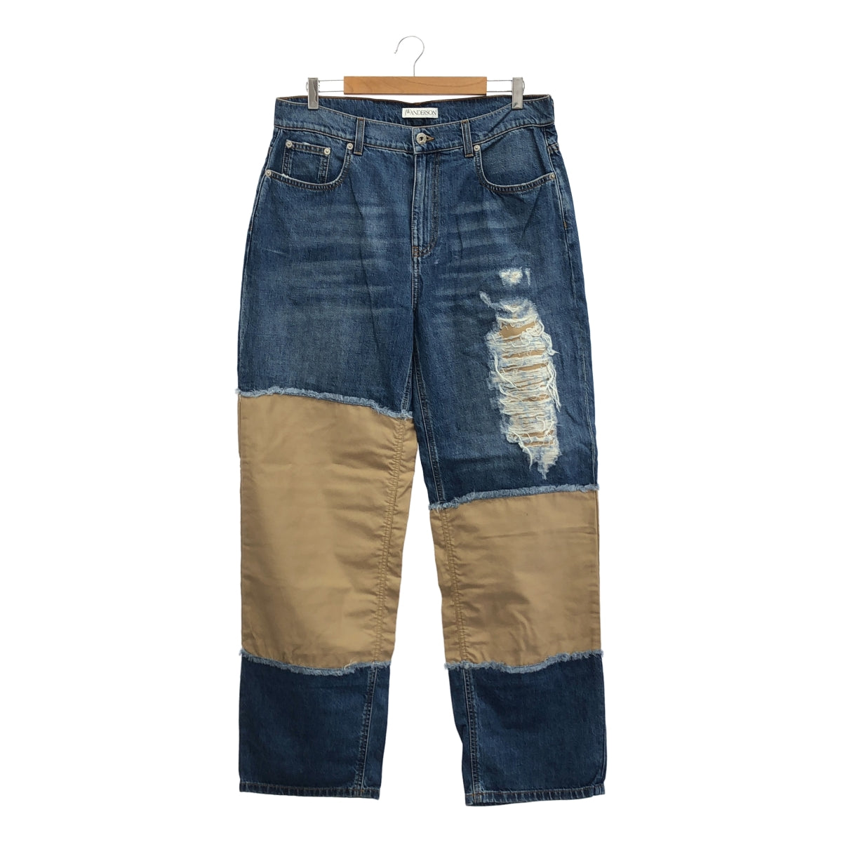 JW Anderson | 2023 春夏 | 混合材質滾邊破洞牛仔褲 | 34 號 | 淺藍色 | 男款