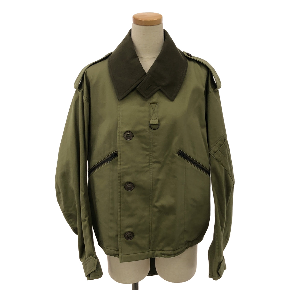 【미품】 Y's / 와이즈 요우지야마모토 | 2022AW | WOOL LIGHT SERGE PILOT JACKET / 밀리터리 재킷 / 착탈 가능 후드 | 2 | 카키 | 여성
