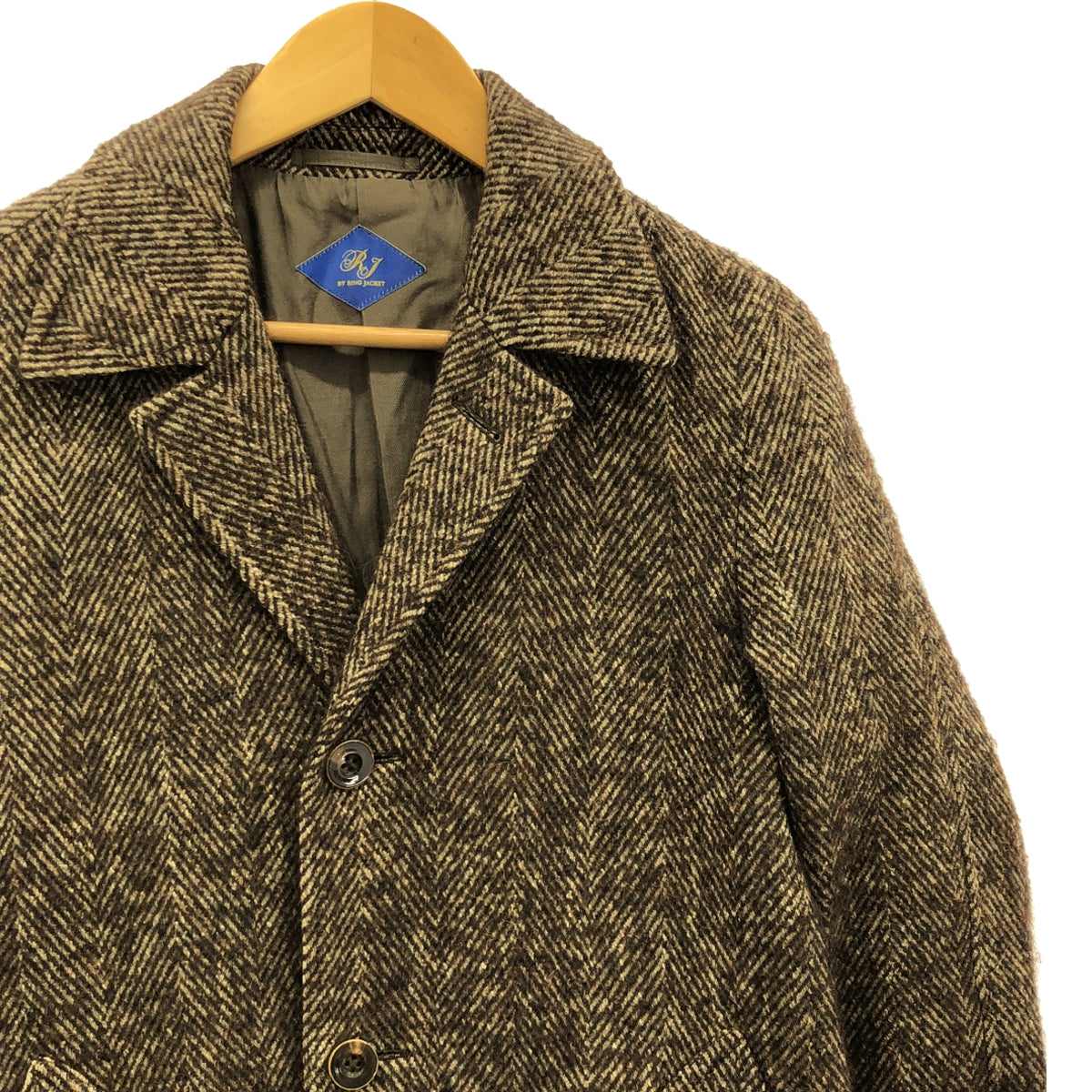 RING JACKET / リングジャケット | RJ / シルク ヘリンボーン チェスターコート | 42 | ブラウン | メンズ