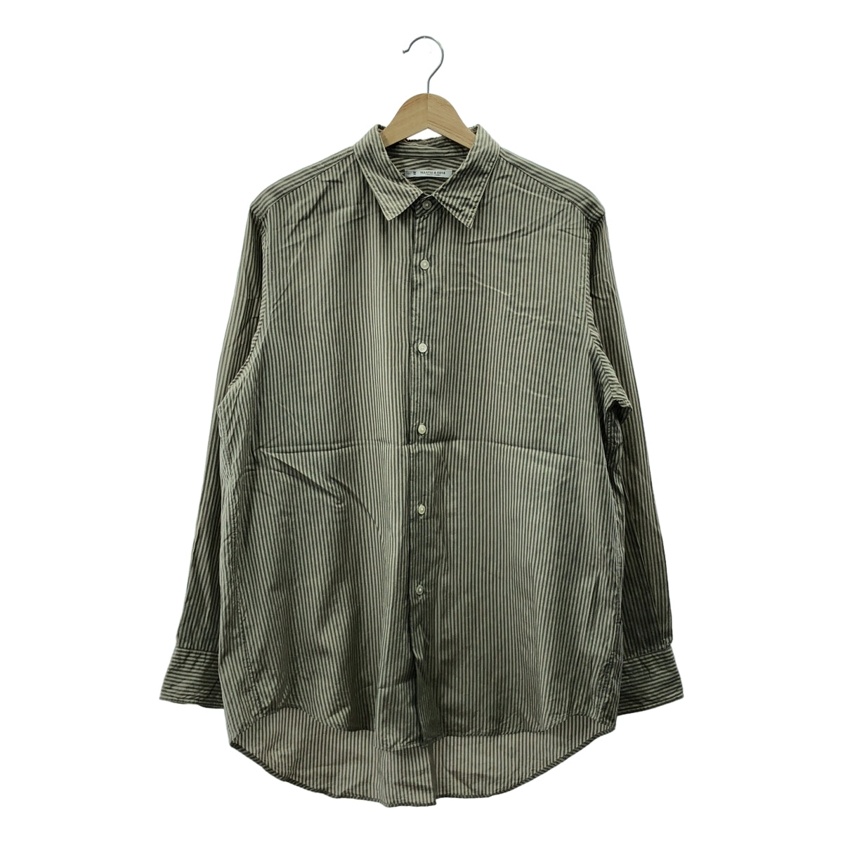 MAATEE&SONS / マーティー&サンズ | CHARLES SILK COTTON STRIPE  チャールズ シルク コットン ストライプ シャツ | 2 | ベージュ/グリーン | メンズ