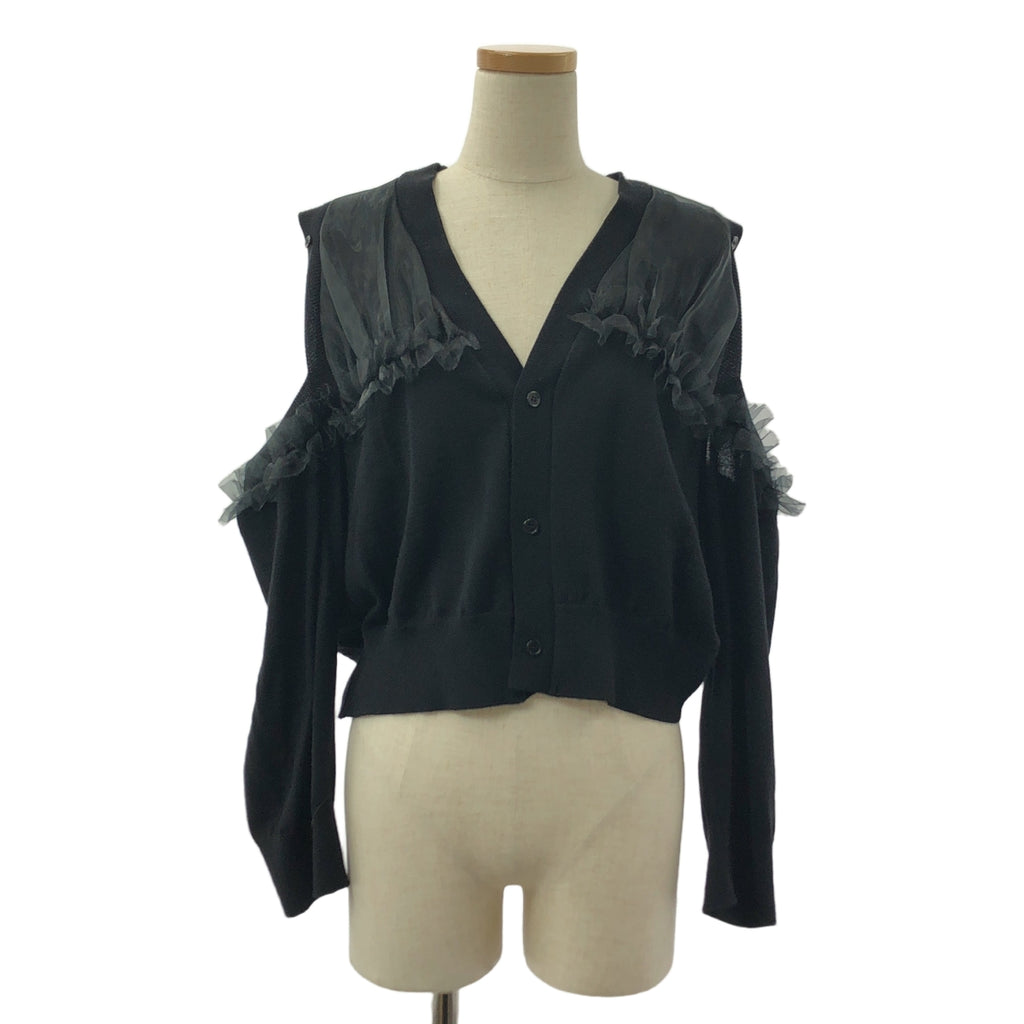 noir kei ninomiya / ノワールケイニノミヤ | 2024AW | チュール フリル 装飾 カットアウト ニット カーディガン | S | ブラック | レディース