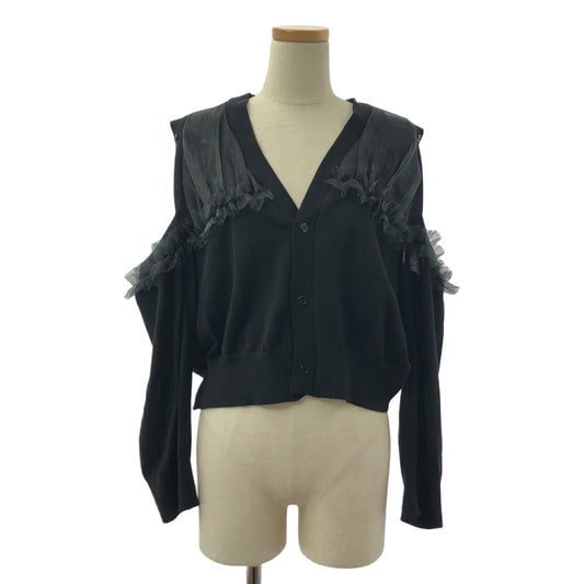 noir kei ninomiya / ノワールケイニノミヤ | 2024AW | チュール フリル 装飾 カットアウト ニット カーディガン | S | ブラック | レディース