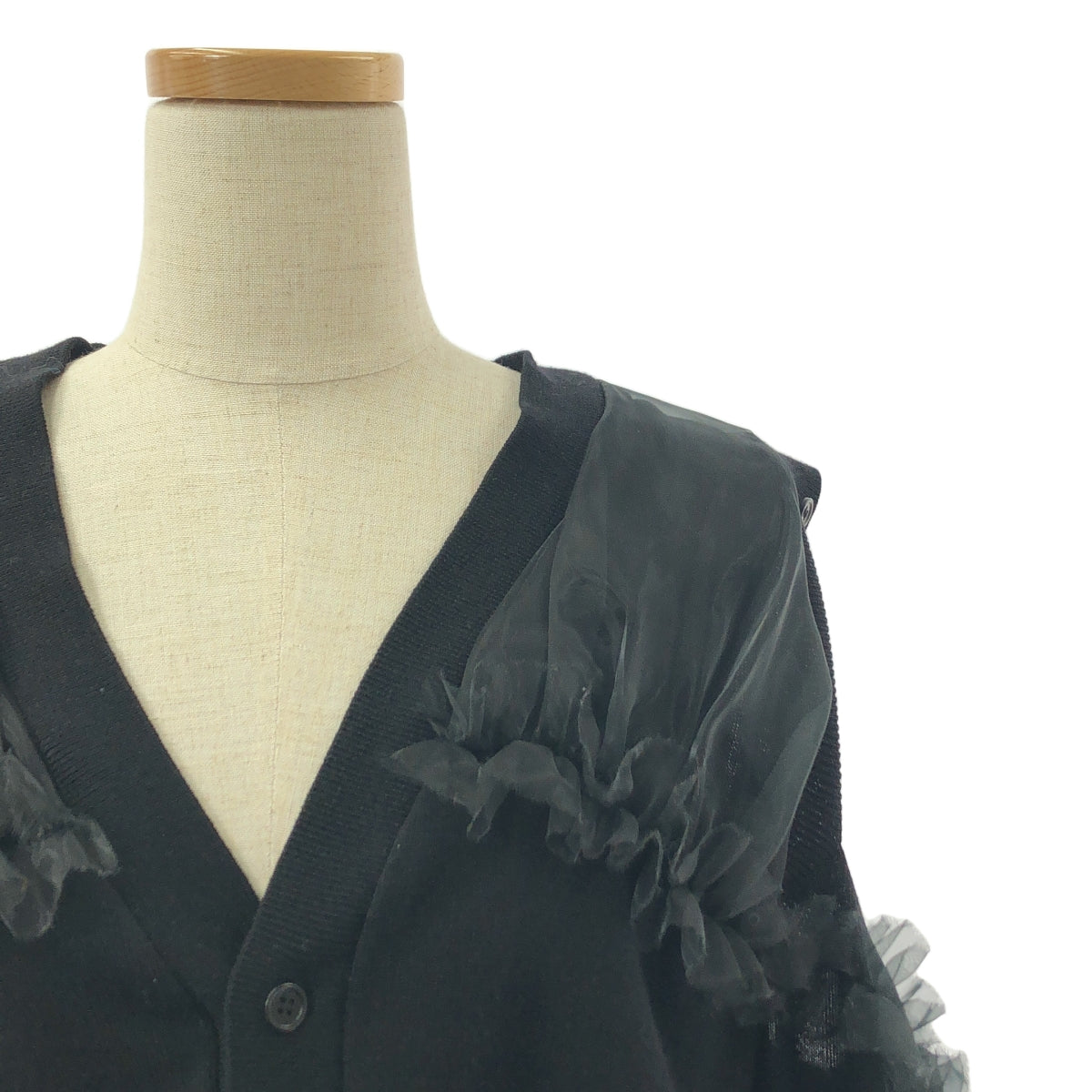 noir kei ninomiya / ノワールケイニノミヤ | 2024AW | チュール フリル 装飾 カットアウト ニット カーディガン | S | ブラック | レディース