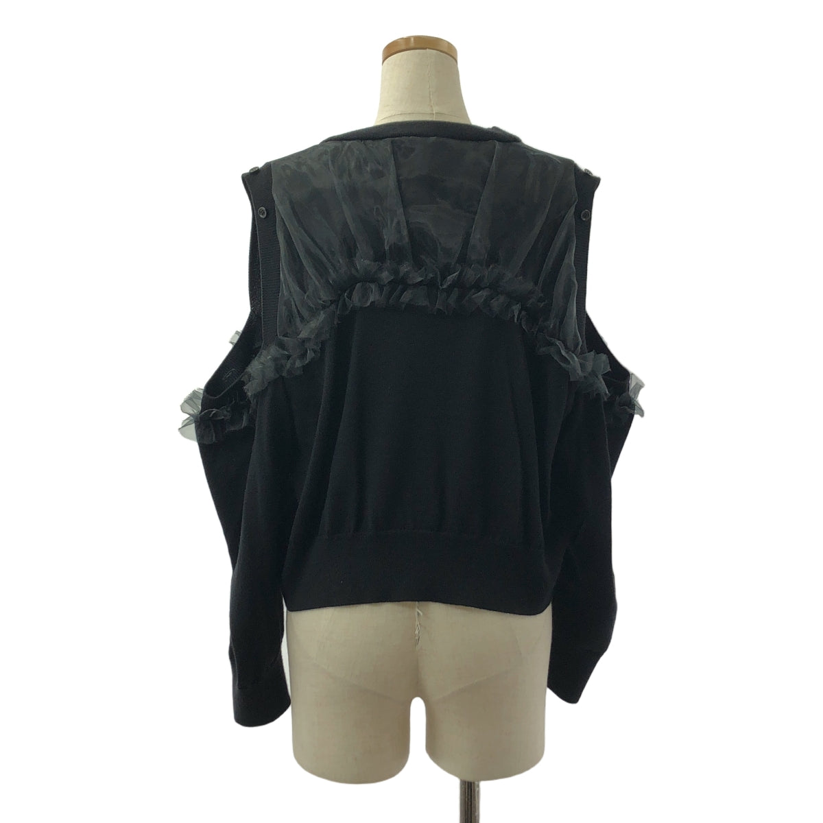 noir kei ninomiya / ノワールケイニノミヤ | 2024AW | チュール フリル 装飾 カットアウト ニット カーディガン | S | ブラック | レディース