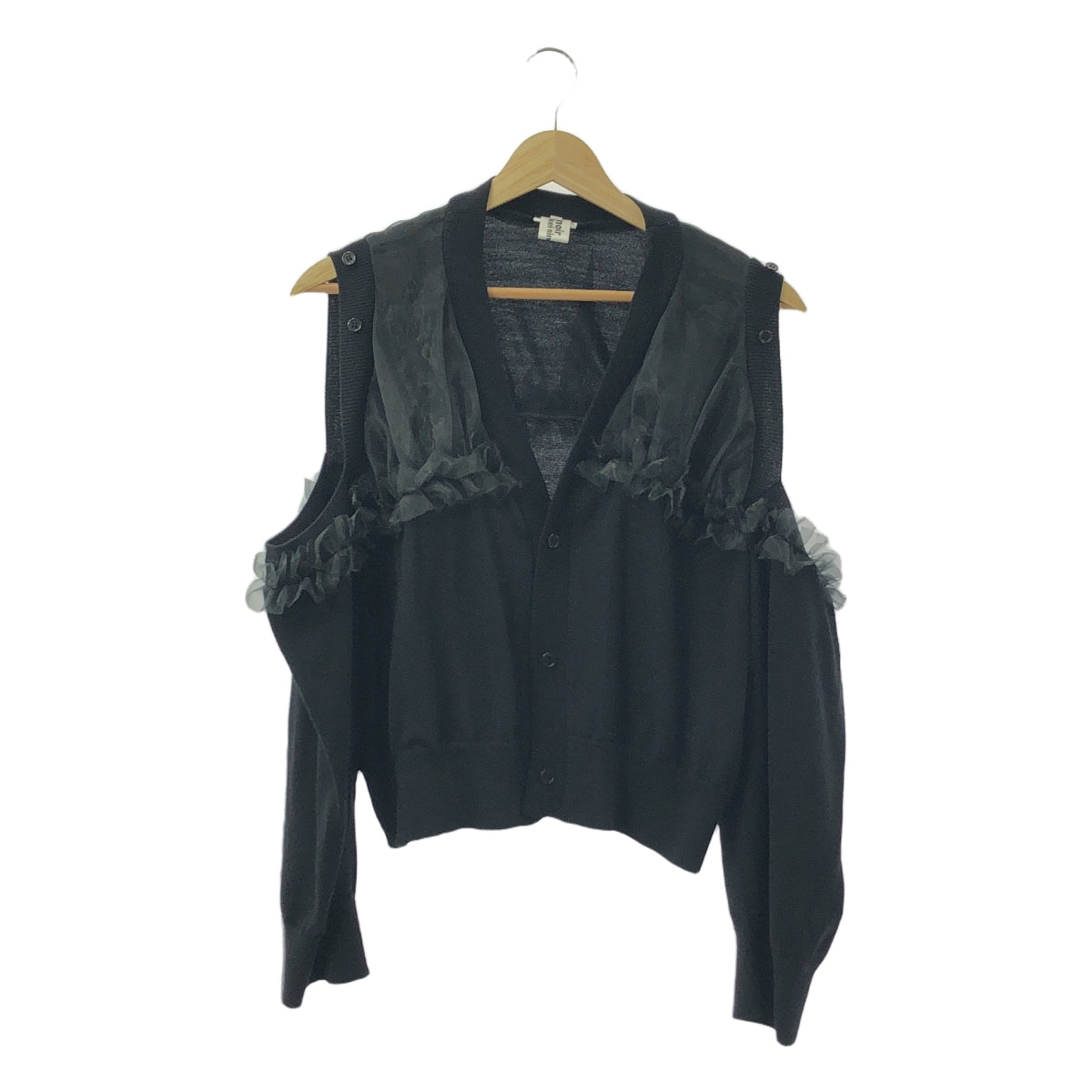 noir kei ninomiya / ノワールケイニノミヤ | 2024AW | チュール フリル 装飾 カットアウト ニット カーディガン | S | ブラック | レディース