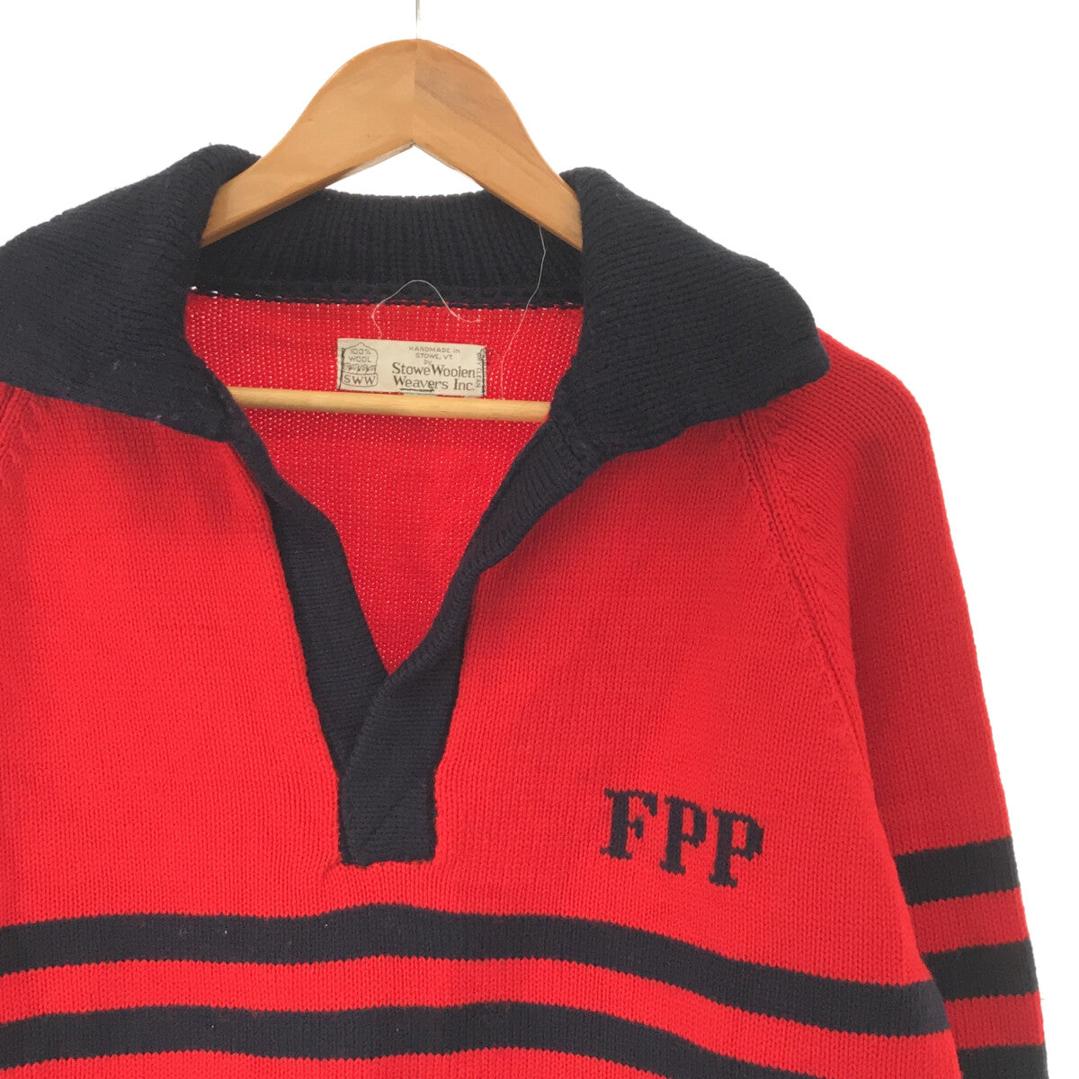 VINTAGE / ヴィンテージ古着 | 1970s | 70s ～ Stowe Woolen ストーウーレン ウール ハンドメイド バイカラー スキッパー ニット | L | レッド / ネイビー | メンズ