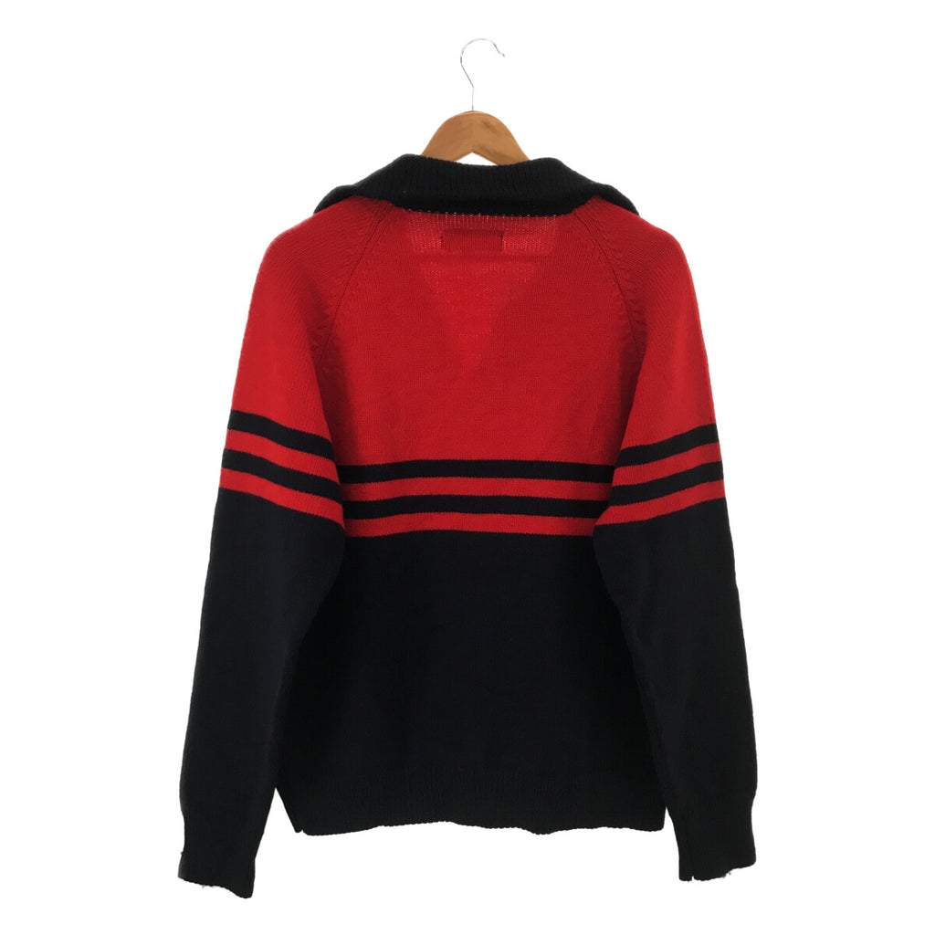 VINTAGE / 빈티지 헌 옷 | 1970s | 70s ~ Stowe Woolen 스토우렌 울 핸드메이드 바이컬러 스키퍼 니트 | L | 레드 / 네이비 | 남성