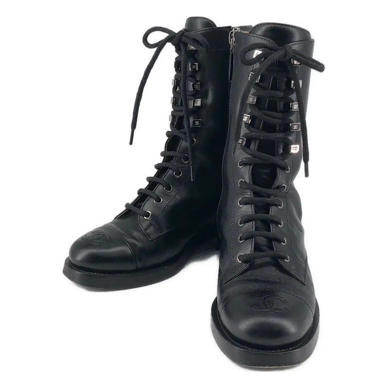 CHANEL / シャネル | ココマーク サイドジップ レースアップブーツ | 36 1/2 | レディース