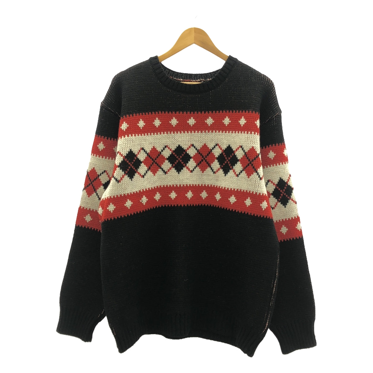 Needles / 니들스 | 2024AW | Crew Neck Sweater - Argyle / 아가일 크루넥 스웨터 니트 | XL | 블랙 / 화이트 / 레드 | 남성