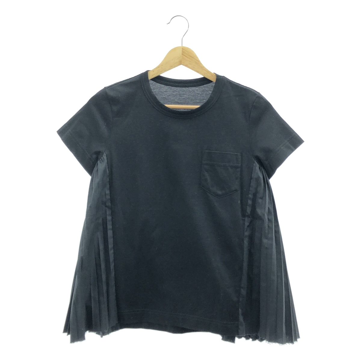 【美品】  sacai / サカイ | コットン サイドプリーツ ドッキング Tシャツ | 2 | ブラック | レディース