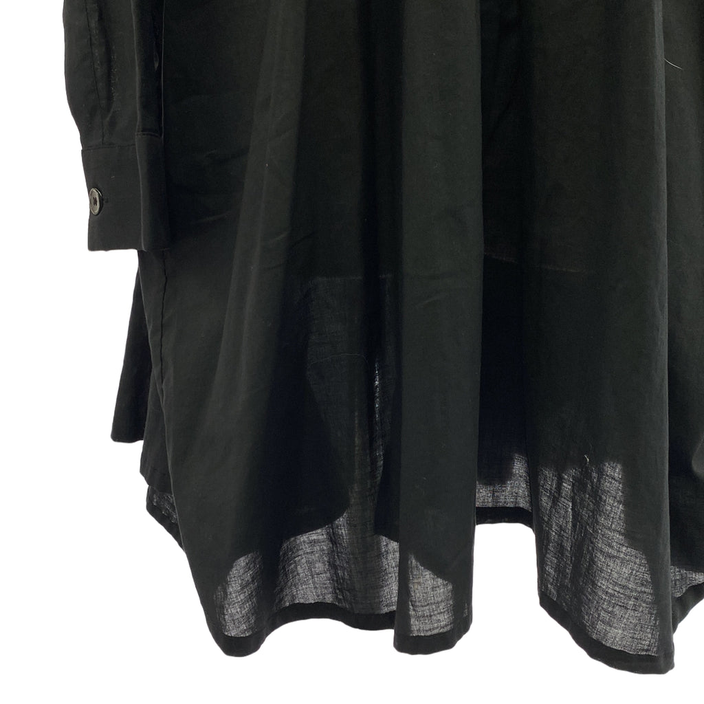ANN DEMEULEMEESTER / アンドゥムルメステール | ライン ギャザー バンドカラー ロングシャツ | 36 | ブラック | レディース