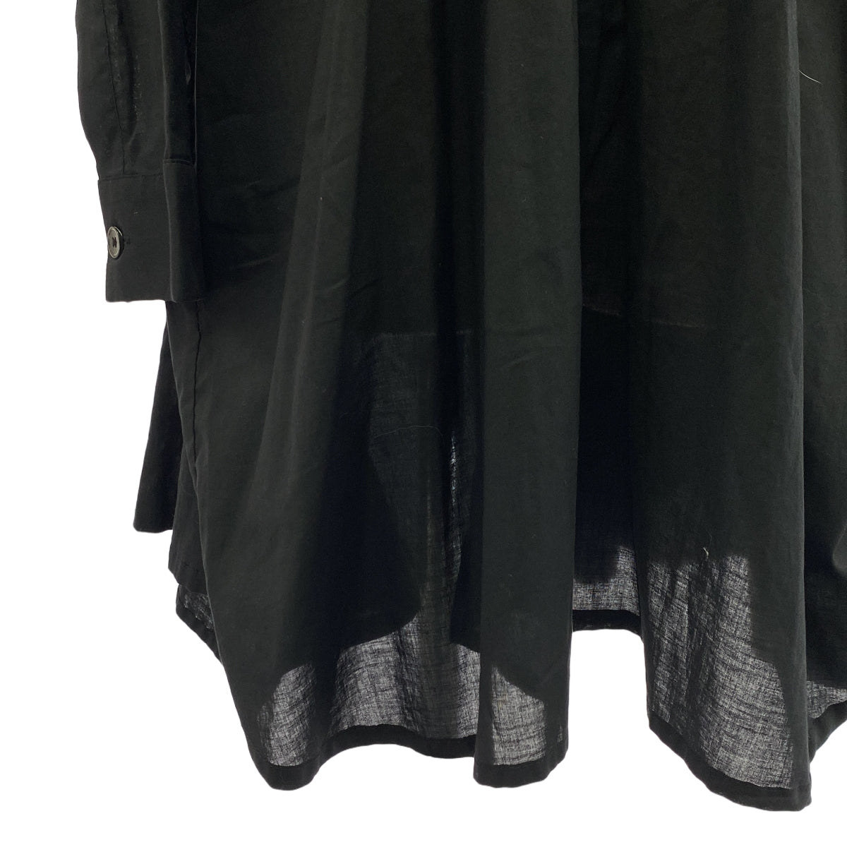 ANN DEMEULEMEESTER / アンドゥムルメステール | ライン ギャザー バンドカラー ロングシャツ | 36 | ブラック | レディース