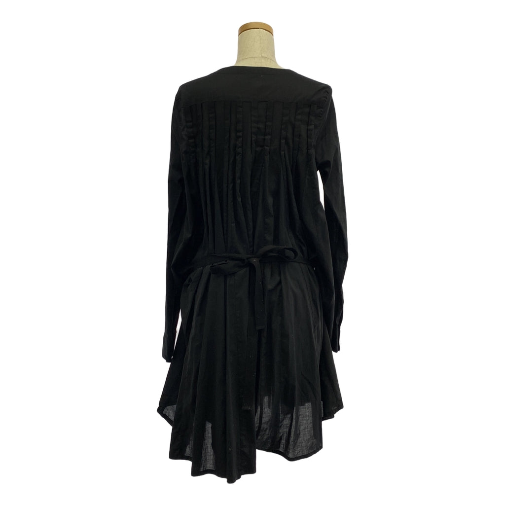 ANN DEMEULEMEESTER / アンドゥムルメステール | ライン ギャザー バンドカラー ロングシャツ | 36 | ブラック | レディース
