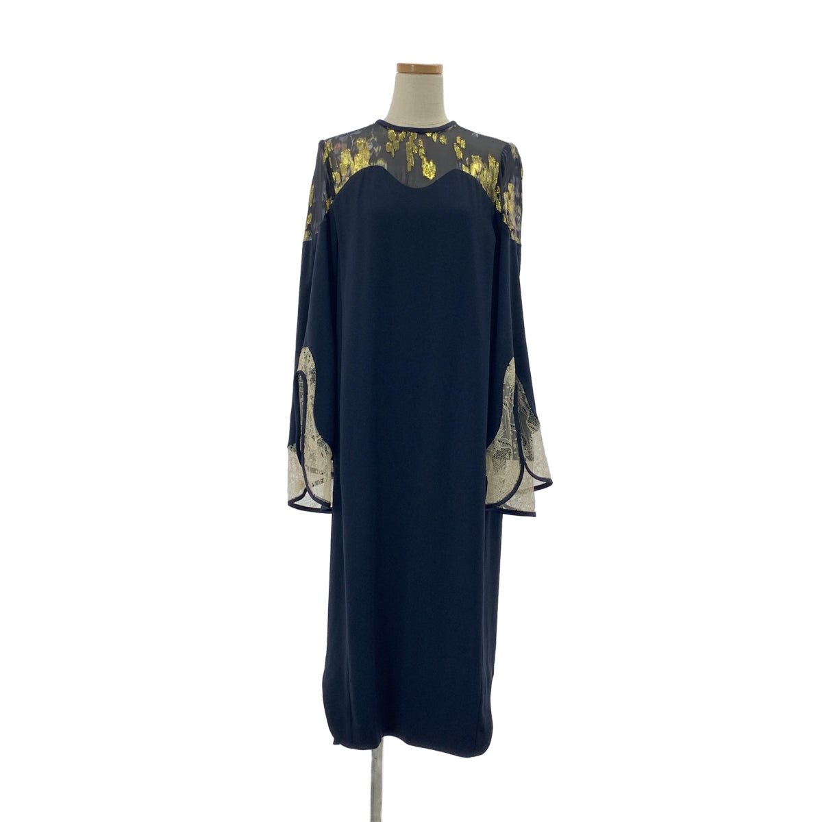 Mame Kurogouchi / 마메쿠로고우치 | Silk Lame Printed Sleeves I-Line Dress 실크 라메 드레스 원피스 | 2 |
