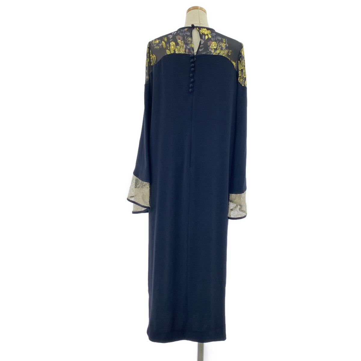 Mame Kurogouchi / 마메쿠로고우치 | Silk Lame Printed Sleeves I-Line Dress 실크 라메 드레스 원피스 | 2 |