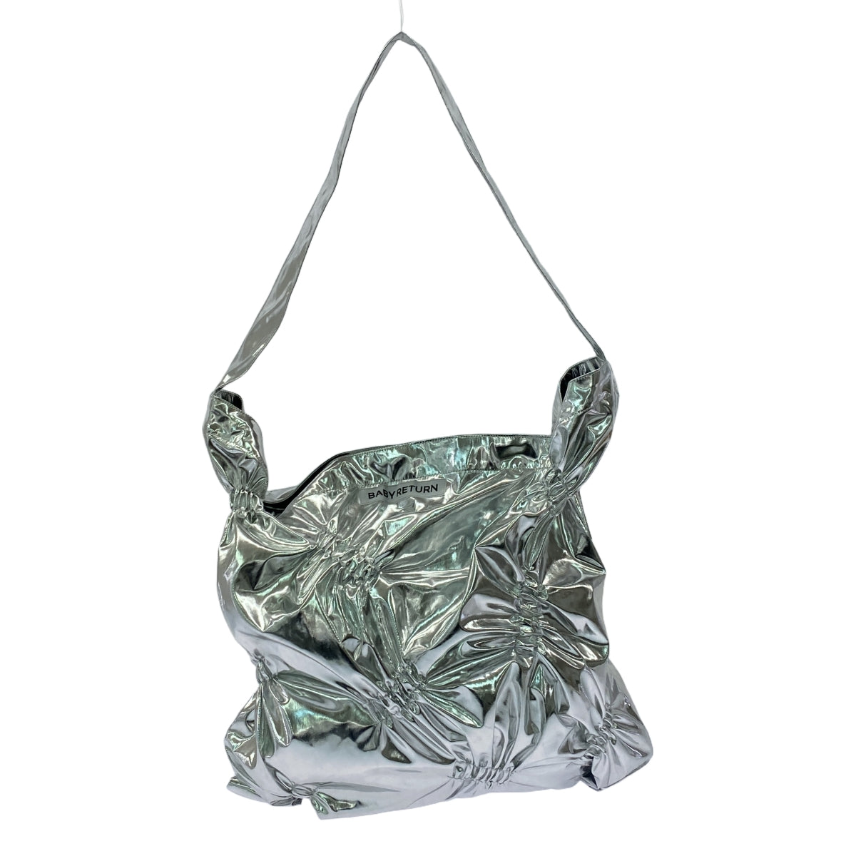 嬰兒回歸 |刮擦包單肩包 金屬褶皺刮擦包單肩包 |銀 |女性的