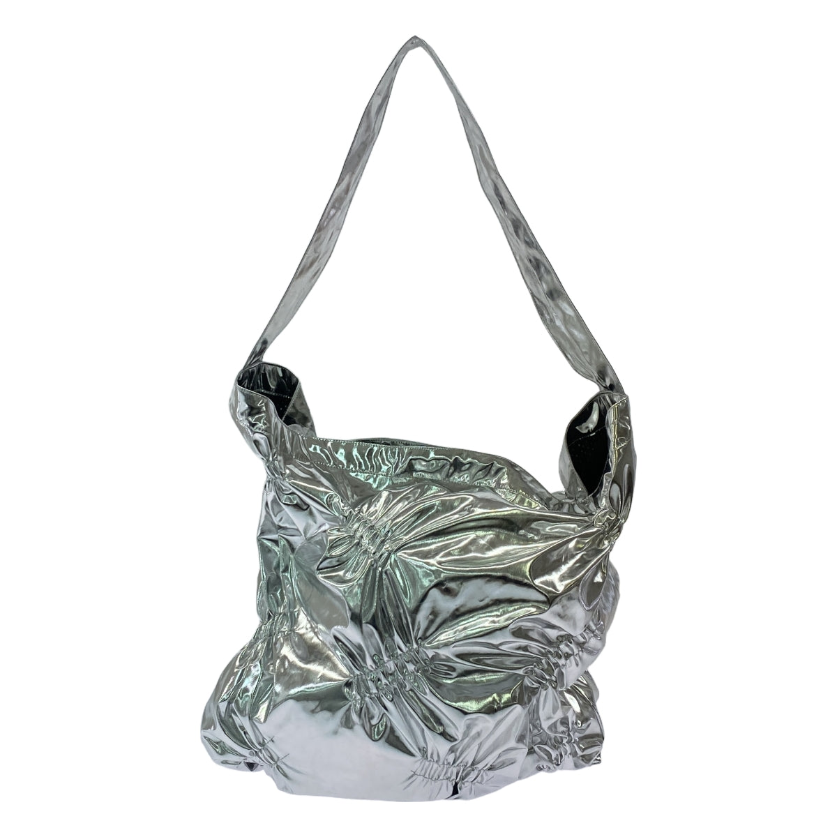 嬰兒回歸 |刮擦包單肩包 金屬褶皺刮擦包單肩包 |銀 |女性的