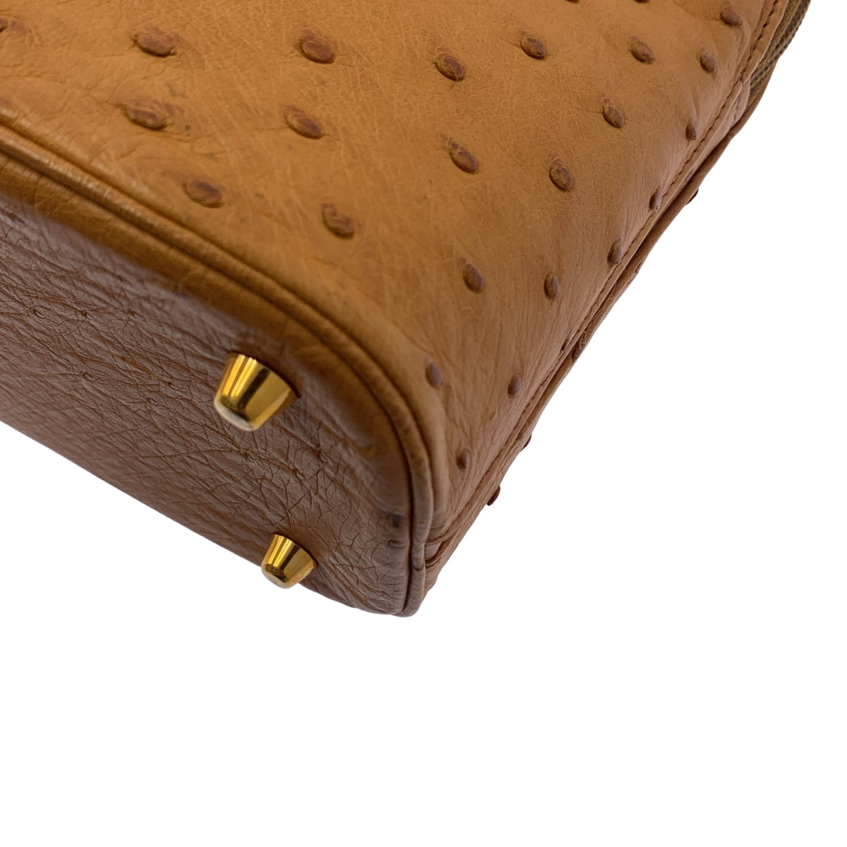 【美品】  MORABITO / モラビト | オーストリッチ レザー ロゴプレート ハンドバッグ | ブラウン | レディース