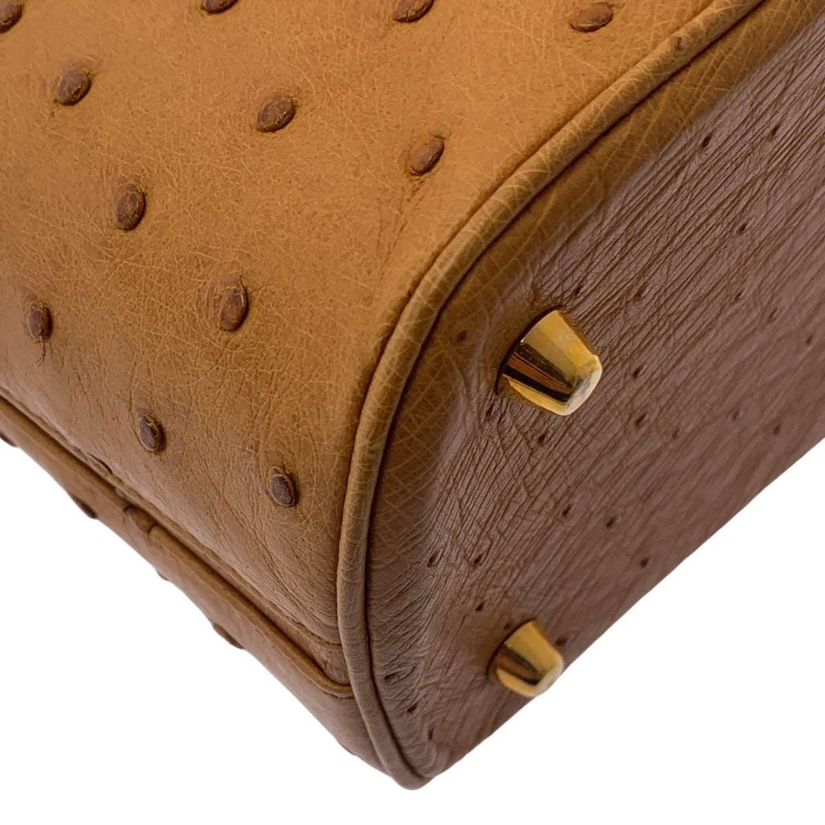 【美品】  MORABITO / モラビト | オーストリッチ レザー ロゴプレート ハンドバッグ | ブラウン | レディース