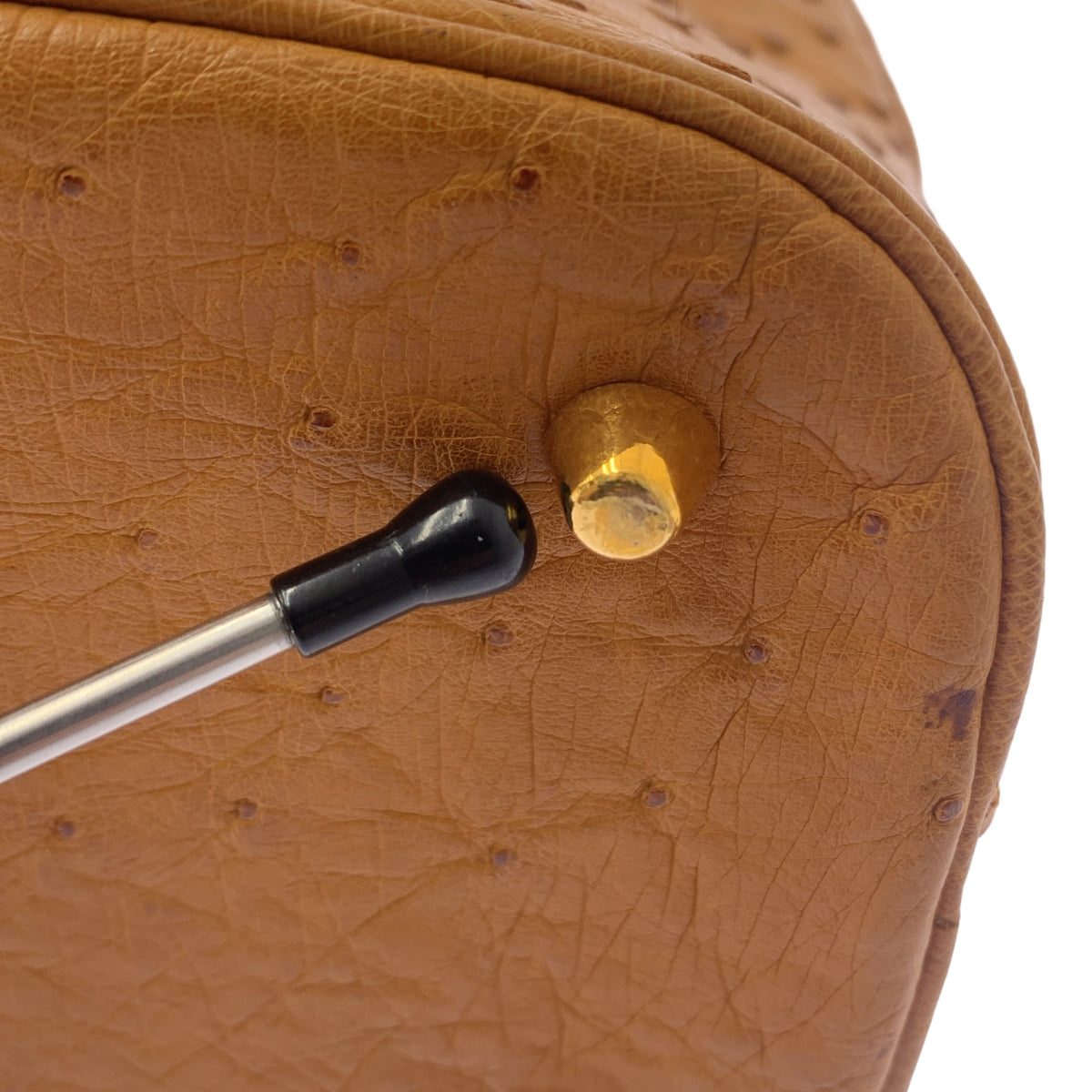 【美品】  MORABITO / モラビト | オーストリッチ レザー ロゴプレート ハンドバッグ | ブラウン | レディース