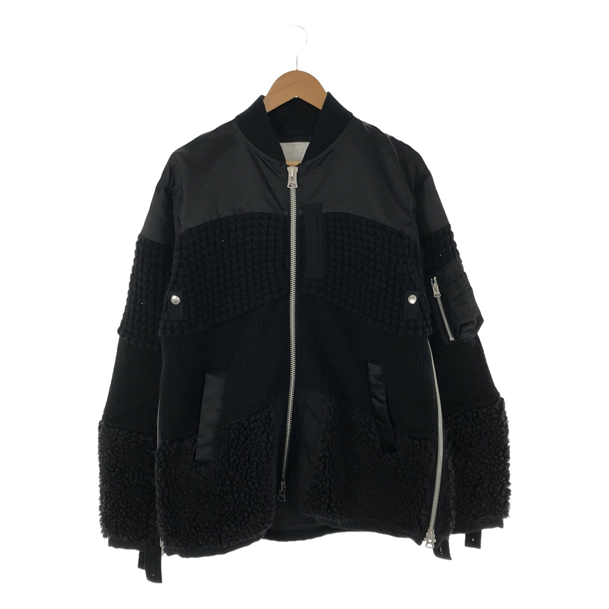 sacai / Sacai | 2021AW | FAUX SHEARLING NYLON TWILL BLOUSON Boa knit nylon different material docking bomber jacket | 1 | Men's