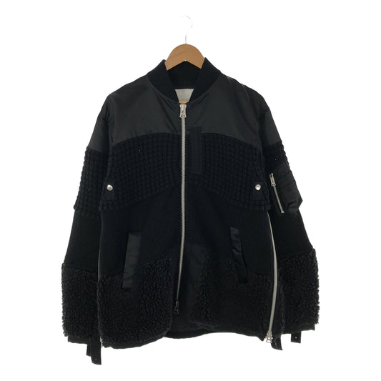 sacai / Sacai | 2021AW | FAUX SHEARLING NYLON TWILL BLOUSON Boa knit nylon different material docking bomber jacket | 1 | Men's