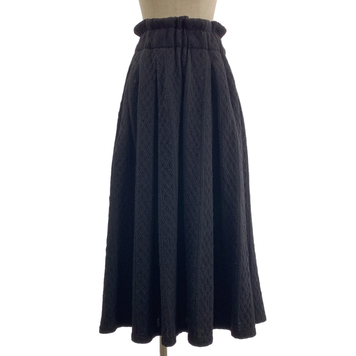 YOHJI YAMAMOTO / 요지야마모토 | 울 드로스트링 케이블 니트 볼륨 스커트 | S | 블랙 | 여성