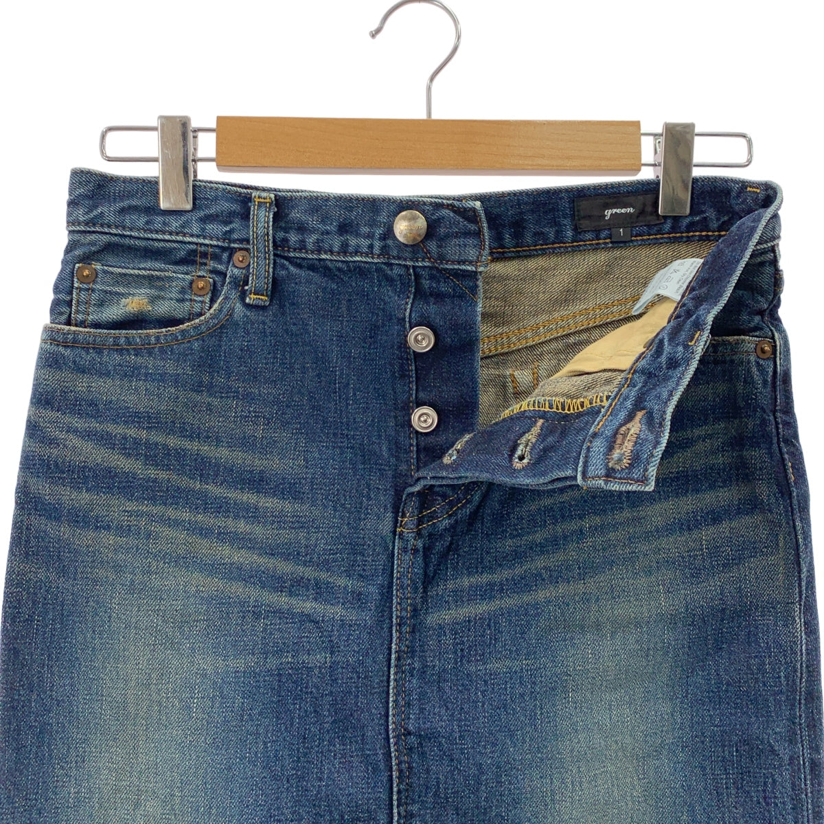 綠色 | 做舊後開衩牛仔裙 | 尺寸 1 | 女款