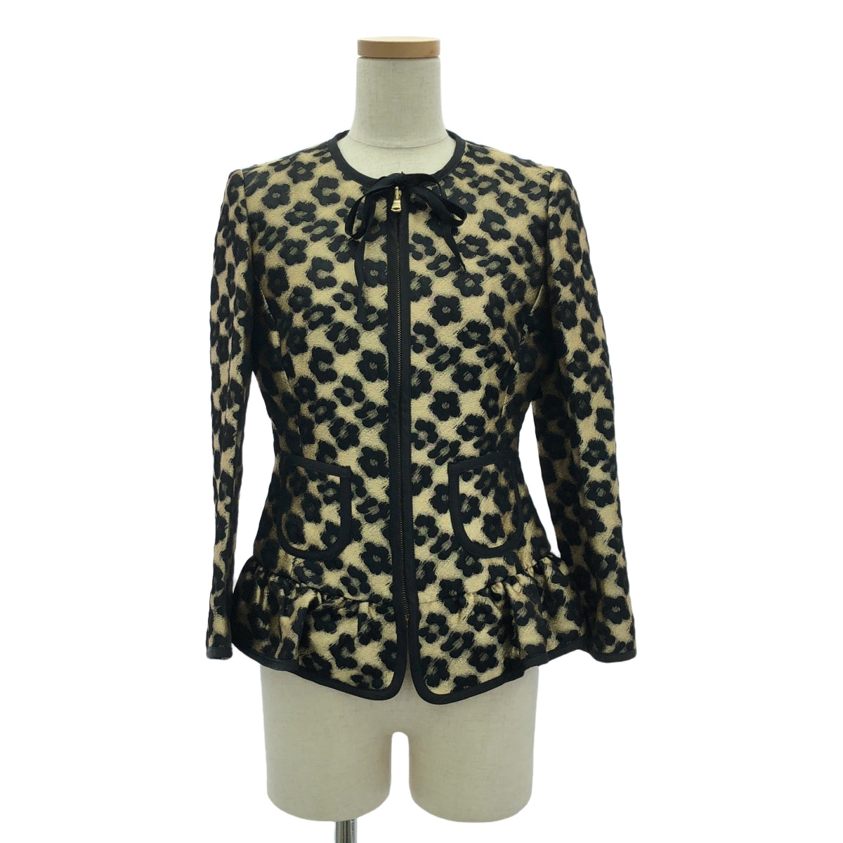 RED VALENTINO / レッドヴァレンティノ | ノーカラー フラワー レオパード ジャケット | 38 | ブラウン/ブラック | レディース