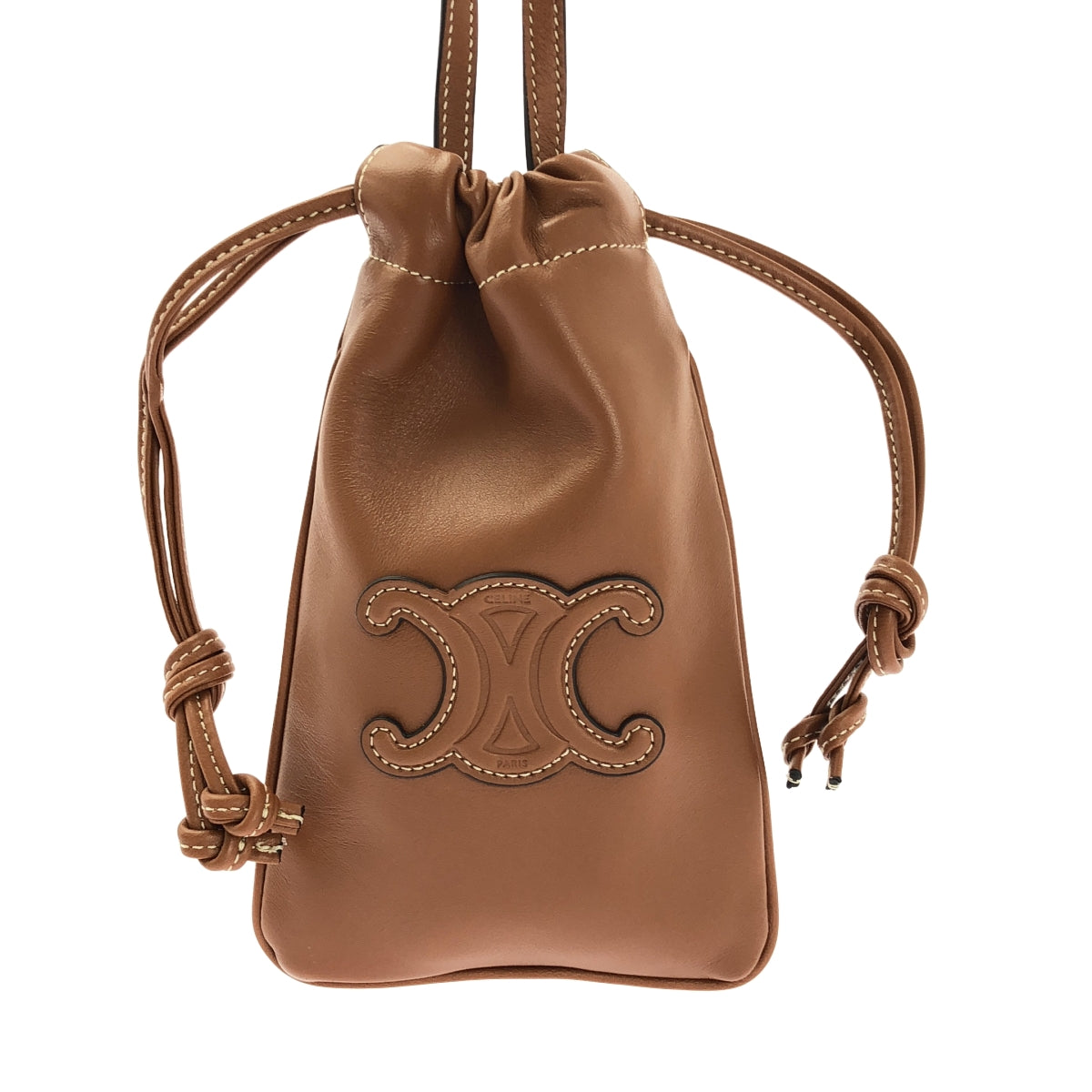 CELINE / セリーヌ | キュイル トリオンフ ドローストリング レザー モバイルポーチ | ブラウン