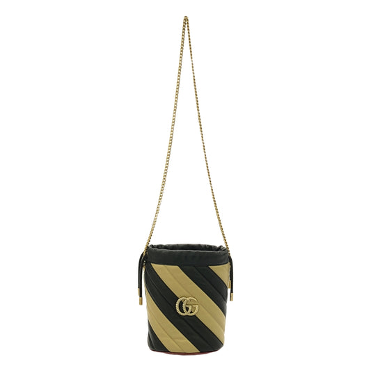 GUCCI / グッチ | GGマーモント キルティング ミニバケット ショルダーバッグ | ブラック / ベージュ | レディース
