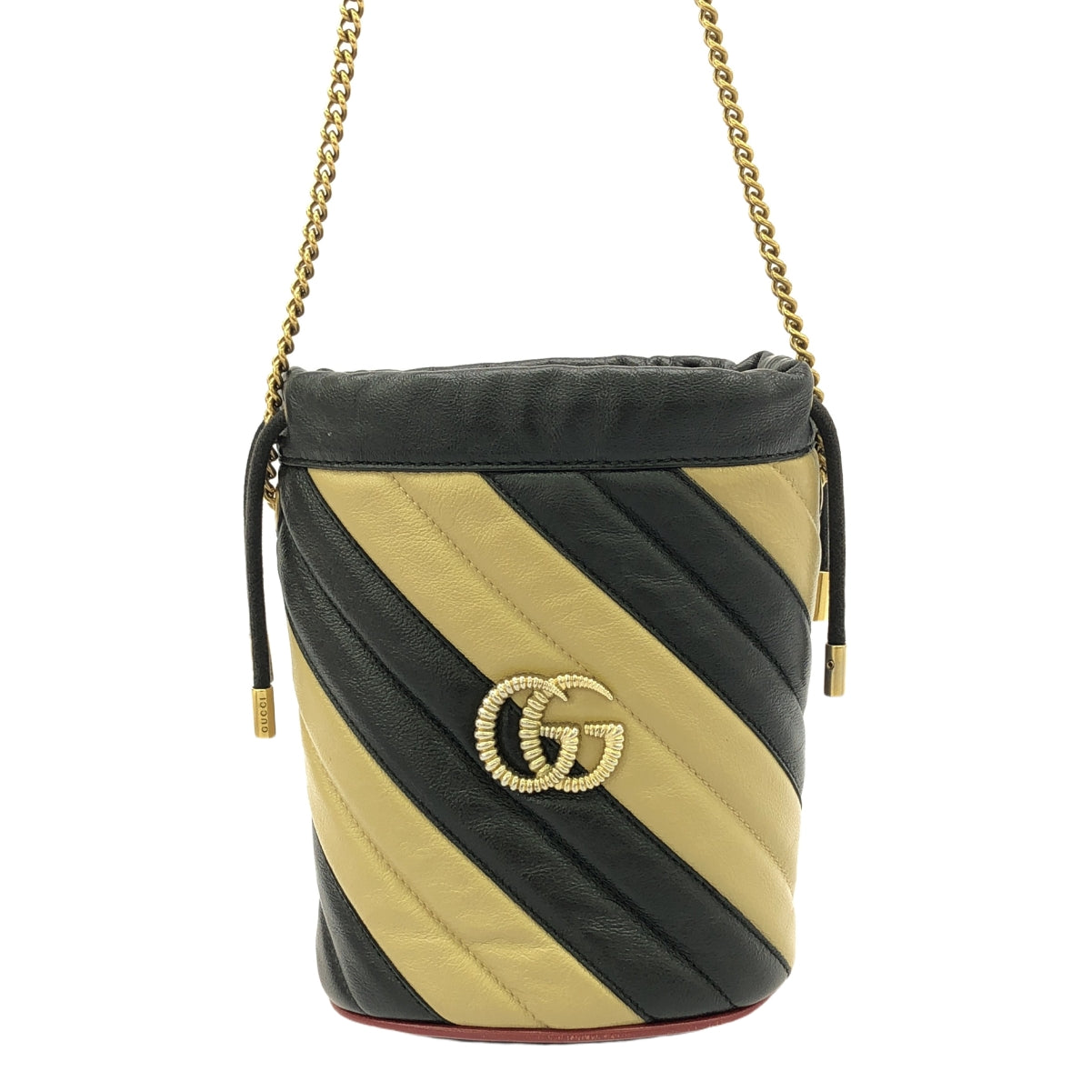 GUCCI / グッチ | GGマーモント キルティング ミニバケット ショルダーバッグ | ブラック / ベージュ | レディース