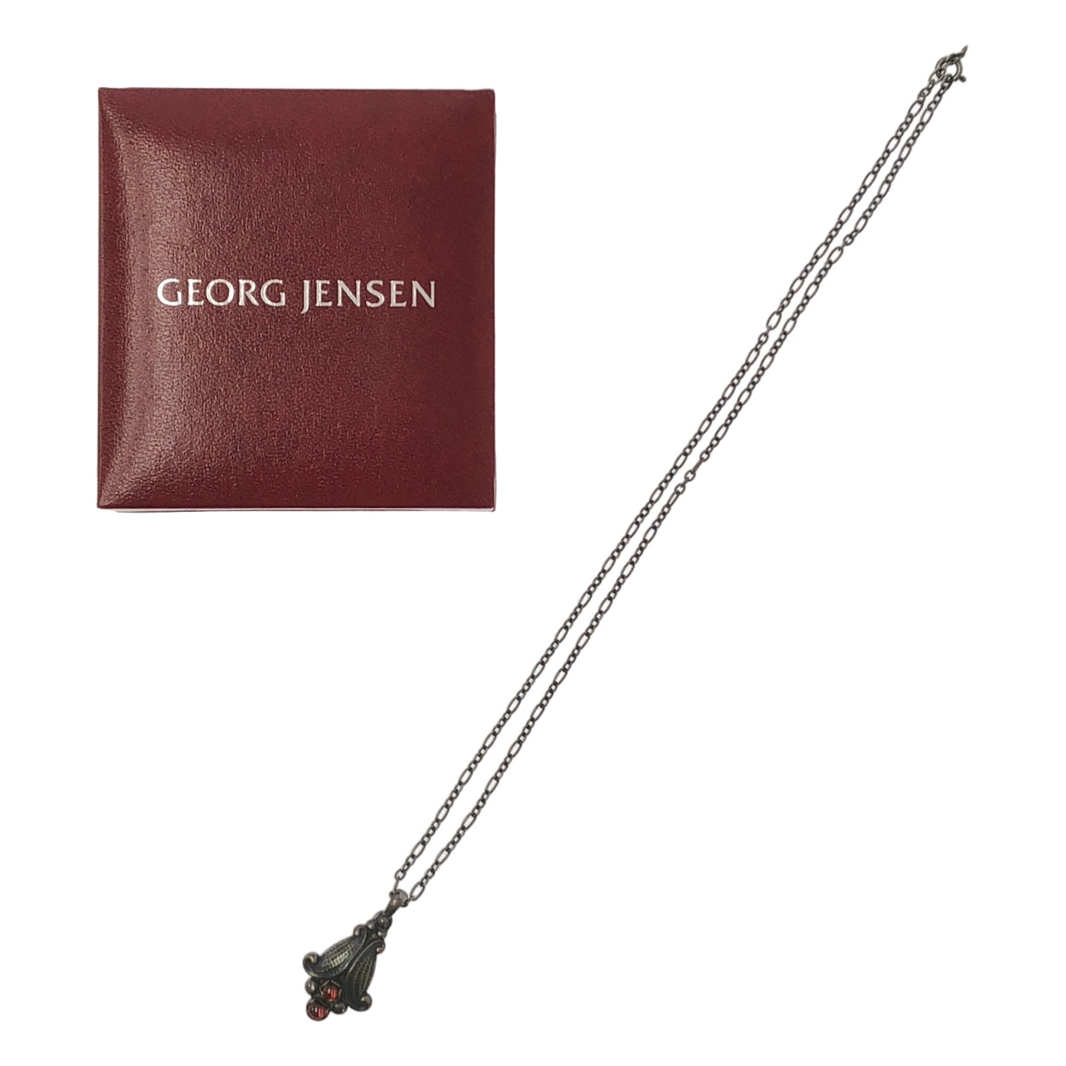 [狀況極佳] GEORG JENSEN | 石榴石傳承 | 925 石榴石項鍊 | 銀色/酒紅色 | 女士