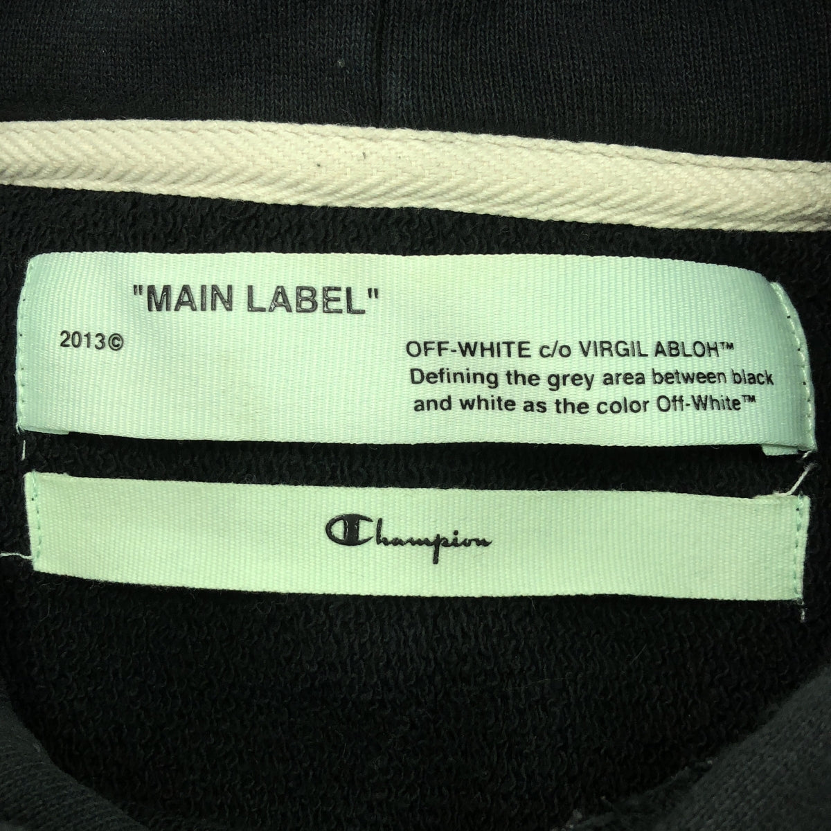 Off-White / オフホワイト | × Champion / チャンピオン ダメージ加工 ロゴ スウェット フーディ | S | チャコールブラック | メンズ