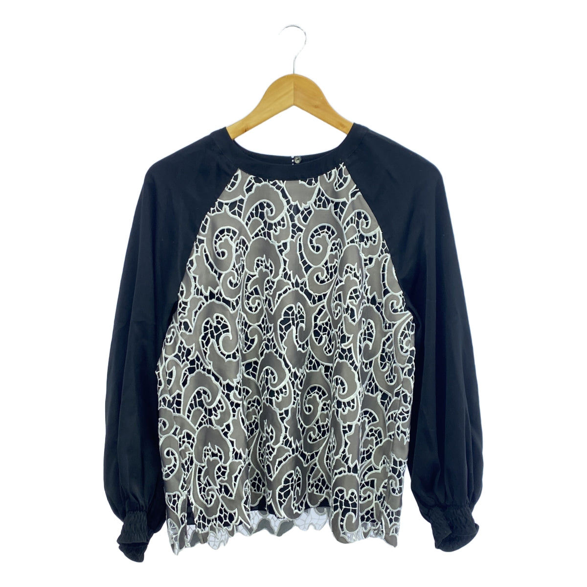 VIVIENNE TAM |蕾絲刺繡捲袖襯衫 |尺寸 40 |黑色/白色/灰色 |女性的