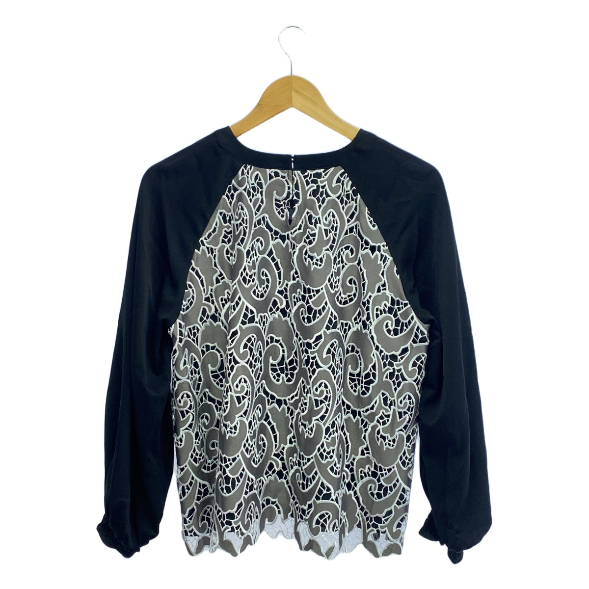 VIVIENNE TAM |蕾絲刺繡捲袖襯衫 |尺寸 40 |黑色/白色/灰色 |女性的