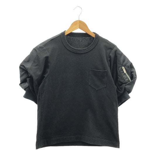 sacai / 사카이 | Nylon Twill Mix T-Shirt 컷소우 | 2 | 블랙 | 여성